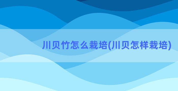 川贝竹怎么栽培(川贝怎样栽培)